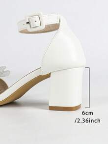 1. 女士透明蝴蝶结粗跟露趾凉鞋，优雅新娘风格，白色皮革中跟鞋 - 白色 - 查看 10