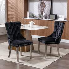 High-End Contemporary Dining Chairs In Solid Wood With Upholstery, Covered In Velvet, Stainless Steel Legs And Rivet Ornaments, Two Chairs Per Set. - Conventional - View 4