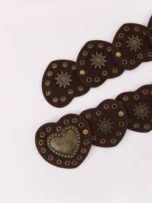Hershine 1 pezzo Cintura stile boho western cowboy/cowgirl country punk, fibbia a fiore cava ovale con patchwork per donna, accessorio da abito boho con decorazione in bronzo anticato - Marrone 1 - Visualizzare 5