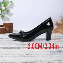 Décolleté con punta affusolata, tacco largo, fibbia con strass in pelle verniciata nera, stile alla moda per l'ufficio e gli spostamenti, suola nera resistente e versatile - nero - Visualizzare 8