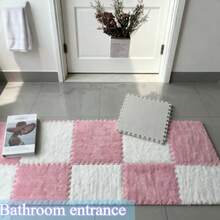 24pc Inspired Interlocking Carpet Pads, Easy To Clean, Square Pattern, Non-Slip EVA Backing, Protective Floor Tiles, Exercise Mat, For Bedroom, Living Room, Game Room, Rental Transformation, And Balconyn. - 彩色 - 查看 7