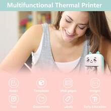 Ink Free Sticker Printer Mini Thermal Printer With 10 Roll Of Thermal Paper, Wireless Pocket Printer, Intelligent Portable Receipt Printer, Suitable For Photos, Diaries, Notes, And Memos - Màu xanh nhạt - Xem 4