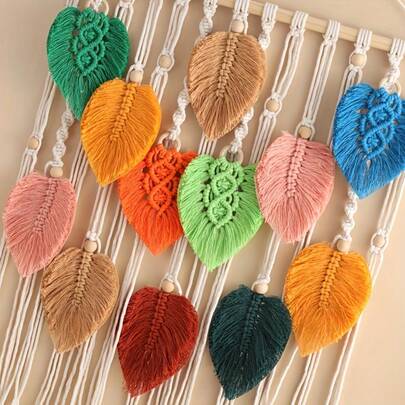 Handgemaakt Boheems kleurrijk wandtapijt met franjes en houten kralen - Creatief franjetapijt voor slaapkamers, entrees of huisdecoratie, verfraaiing van de hal | Natuurlijke stijl accent, wandtapijt, wanddecoratie voor kinderkamer