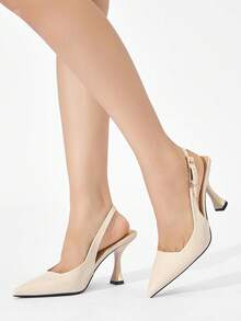 Women's Closed Toe Metal Buckle Decor Solid Color Pointed Toe High Heel Shoes, Slip-On Mule Pumps, Elegant For Party, Date, Work, Formal Occasions, Suitable For Autumn/Winter, Beige,Mothers Day Gift - Beige - View 5