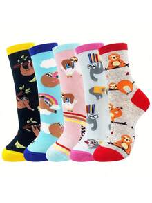 5 Pairs Of Women's Sloth Socks Corgi Socks, Women's Socks, Fun And Cute Socks, Women's Gifts - Multicolor - View 6