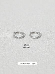 925純銀耳環/耳針套裝,女性專用 - 6對低敏感度微小方形氧化鋯耳針套裝和耳環環掛 - 銀色 - 查看 10