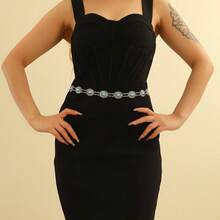 Cadena de cintura vintage bohemia de turquesa ovalada, cinturón de metal para vestido, chaqueta, adecuado para primavera, verano, otoño, invierno - Plateado - Ver 8