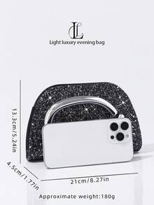 1 chiếc ví cầm tay dự tiệc thời trang cổ điển dành cho nữ, tay cầm kim loại, dung tích nhỏ, trang trí sequin lấp lánh sang trọng, chi tiết kim loại tinh tế, hình hộp, kèm dây đeo kim loại có thể tháo rời, thích hợp cho đám cưới, tiệc tùng, dạ hội, hộp đêm, các dịp trang trọng, dự tiệc, ví tiền, màu trắng. - màu đen - Xem 6