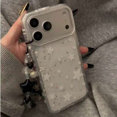 奢华星空元素透明手机壳，饰有星形图案和闪亮水钻，兼容 16 Pro Max 15 新款 14 13，小众女性全包防摔时尚手机壳，春季生日礼物