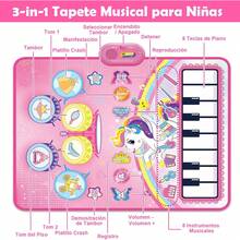 Tapete Musical de Piano para Niños, Alfombrilla de Musicales Infantiles con 2 Batería Drums, Teclados de Piso Plegable Manta Instrumentos Musicales Regalos para Niños Niñas 90x70cm Rosa - Rosa grande - Ver 2