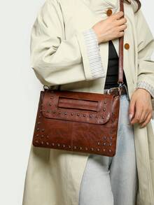 Fashion Chain Wallet Handbag Summer Trifold Card Holder Crocodile Embossed Crossbody Mini Purse, Gold Vintage Versatile Women's Bag, Valentine's Day Gift Chain Flap Envelope Crossbody Bag, PU Leather Shoulder Handbag, Vintage Style, Lightweight Portable Vintage Women's Small Square Bag - Coffee Brown - View 3