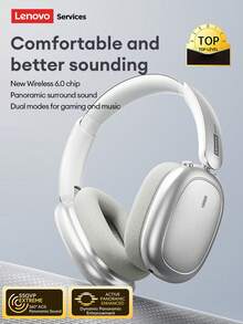 Lenovo 联想LS102无线蓝牙耳机，具备ENC降噪、蓝牙6.0、环绕立体声、双模、低延迟、长续航、柔软舒适的耳罩，适用于智能手机和电脑 - 銀色 - 查看 3