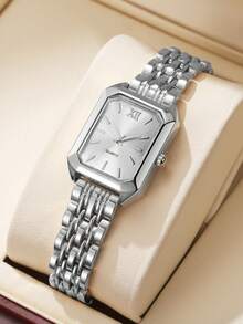 1pc Women's Casual Chic Square Dial Quartz Wrist Watch With Steel Band, Fashion Vibe (Watch Box Not Included)