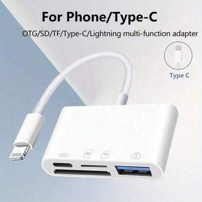 1pc 4-In-1 Storage Card Reader Viewer Compatible With IPhone 16 Pro Max/16 Pro/16 Plus/16/15/14/13/12/11/XS/XR/8/7/6, Compatible With , Series, Plug And Play