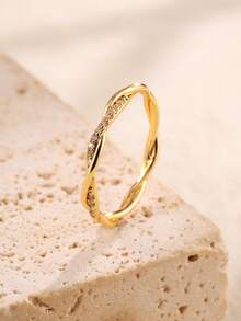 rakol 1 chiếc nhẫn mỏng tối giản đính đá Cubic Zirconia thời trang dành cho nữ - Vàng - Xem 3