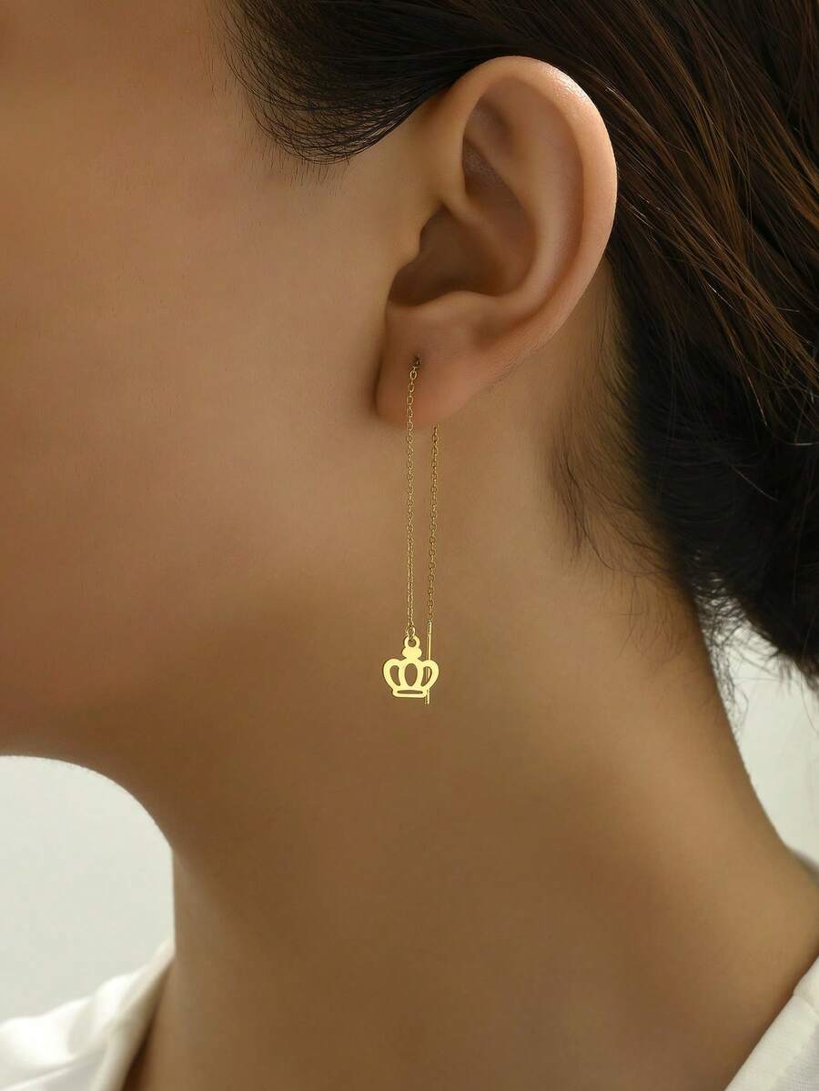 1 par de pendientes redondos geométricos minimalistas, pendientes de borla elegantes y de moda, cadena de círculo de acero inoxidable, regalo del Día de San Valentín