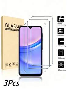 3片装钢化玻璃屏幕保护膜，兼容三星A15 5G 6.5英寸 [9H硬度] - 高清钢化玻璃屏幕保护膜，也适用于A16、A55、A54、A34、A13、A14，防刮花，易于安装 [兼容手机壳] 生日礼物、送给家人、朋友的礼物，手机屏幕保护膜，手机配件，防水防震防摔防指纹全覆盖