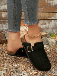 Boken 女士 2024 年春季新款厚底拖鞋，一脚蹬休闲乐福鞋 - 黑色 - 查看 6