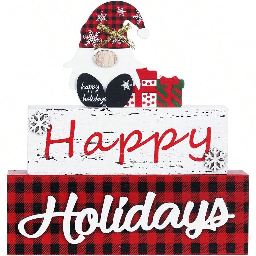 MEETOR Cristmas R Large Size 3-Layered Gnome Wood Block Wit Appy S Sign Cristmas Table R Xmas Rations Indoor Ome Mantle Self Ling Room - MYWD8031 - Xem 1