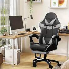 1pc Ergonomic PU Leather Gaming Chair with Adjustable Lumbar Support, Reclining Headrest & Footrest, Flip-Up Armrests, Height-Adjustable - Heavy-Duty Construction, 5-Wheel Base, Smooth-Rolling Casters for Home Office & PC Gaming Chair - Ideal for Long Hours of Use - Modern Ergonomic Design with PU Leather Upholstery & Sturdy Frame for Support, Gaming Recliner - Rojo - Ver 2
