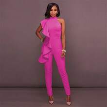 European And American Women's Fashion Dress Ruffled Sleeveless Sexy Jumpsuit One Piece - 梅紅 - 查看 8