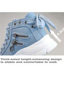 2025新款帆布高帮女鞋，透气厚底休闲运动鞋，蓝色牛仔靴，运动靴