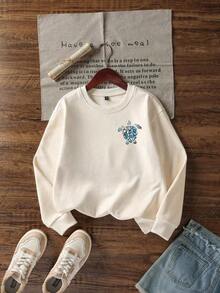 Hoodies For WomenWomen's Tropical Print Casual Crew Neck Long Sleeve Sweatshirt For Autumn/Winter, Women's Casual Crew Neck Sweatshirt With Collegiate Style Print Design, Radiating Yhful Vitality. Suitable For Running, Casual Wear, Gatherings, Parties, Providing Comfortable Wear In Autumn/Winter, Suitable For Activities Like Running And Exercising. Loose Fit Crew Neck Sweatshirt For Women, Suitable For Street Style, Door Wear, Applicable For Autumn/Winter.Loose And Comfortableed Hardy Clothes Tops - Màu be - Xem 7