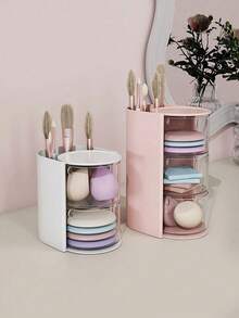 1个旋转抽屉式化妆品收纳盒，塑料隔层化妆品整理盒，小巧桌面旅行化妆盒，适合存放化妆海绵、刷子、发夹等，是海滩、浴室、卧室的理想之选，大容量 - 彩色 - 查看 2