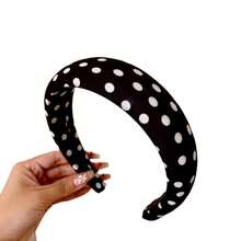 1pcs New French Retro Wide Polka Sponge Headband Fabric Elegant Versatile High Crown Pressure Hair Headband Internet Celebrity Hair Accessory Women - 黑色 - 查看 5