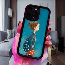 Cubierta de telefono celular azul con estampado de niña con mochila estrellada y vestido rojo para uso diario en biblioteca o escuela Aplicable a teléfonos Apple y Galaxy - Blanco - Ver 4