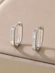 1 Pair Fashionable Copper Cubic Zirconia Geometric Square & Heart Shaped Hoop Earrings, Petite & Versatile, Gift For Her - Multicolor - View 9