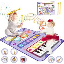 Tapete Musical para Niños,2-in-1 Tapete Musical con Tambor,Teclado de Suelo Plegable con Sonidos de Instrumentos con 13 Canciones de demostración y 8 Canciones rítmicas - Morado - Ver 1