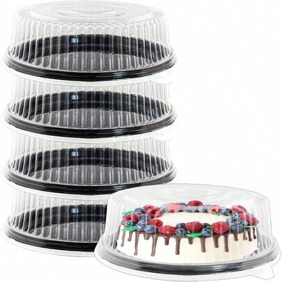 12" [5 Pack] Round Cake Pies Carriers Black Serving Tray With Clear Lid Disposable Cake Containers With Dome Lids Dessert Sandwich Trays For Party.