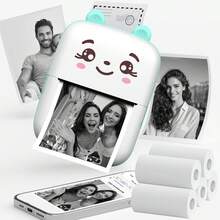 Ink Free Sticker Printer Mini Thermal Printer With 10 Roll Of Thermal Paper, Wireless Pocket Printer, Intelligent Portable Receipt Printer, Suitable For Photos, Diaries, Notes, And Memos - Màu xanh nhạt - Xem 12