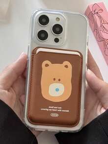 1个可爱猫、狗、熊造型磁性卡包，兼容苹果Magsafe，皮革材质，个性化卡通设计，男女皆宜 - 棕色 - 查看 5
