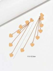 1 Cặp bông tai kim loại phong cách tối giản sang trọng dành cho nữ, hình học thời trang, sọc, hình trái tim, tua rua dài, trang sức thường ngày, ngày lễ tình nhân, tiệc tùng, trang sức đa năng - Vàng - Xem 4