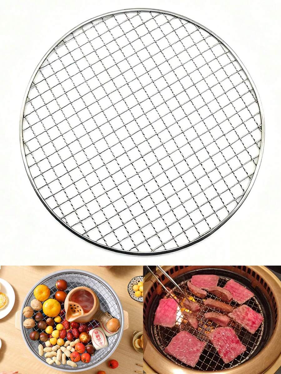 圆形烧烤网架轻质不锈钢烹饪架适用于户外烧烤便携式烧烤网适用于篝火烹饪各种食物