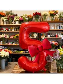 2pcs 32-Inch Red 0-9 Number Foil Balloons With Red Bow - Suitable For Birthday Party, Anniversary, Holidays And Outdoor Events - Great For Photo Decoration, Party Decor | Holiday Balloons | Durable Balloons, Balloon Decoration - Multicolor - View 5