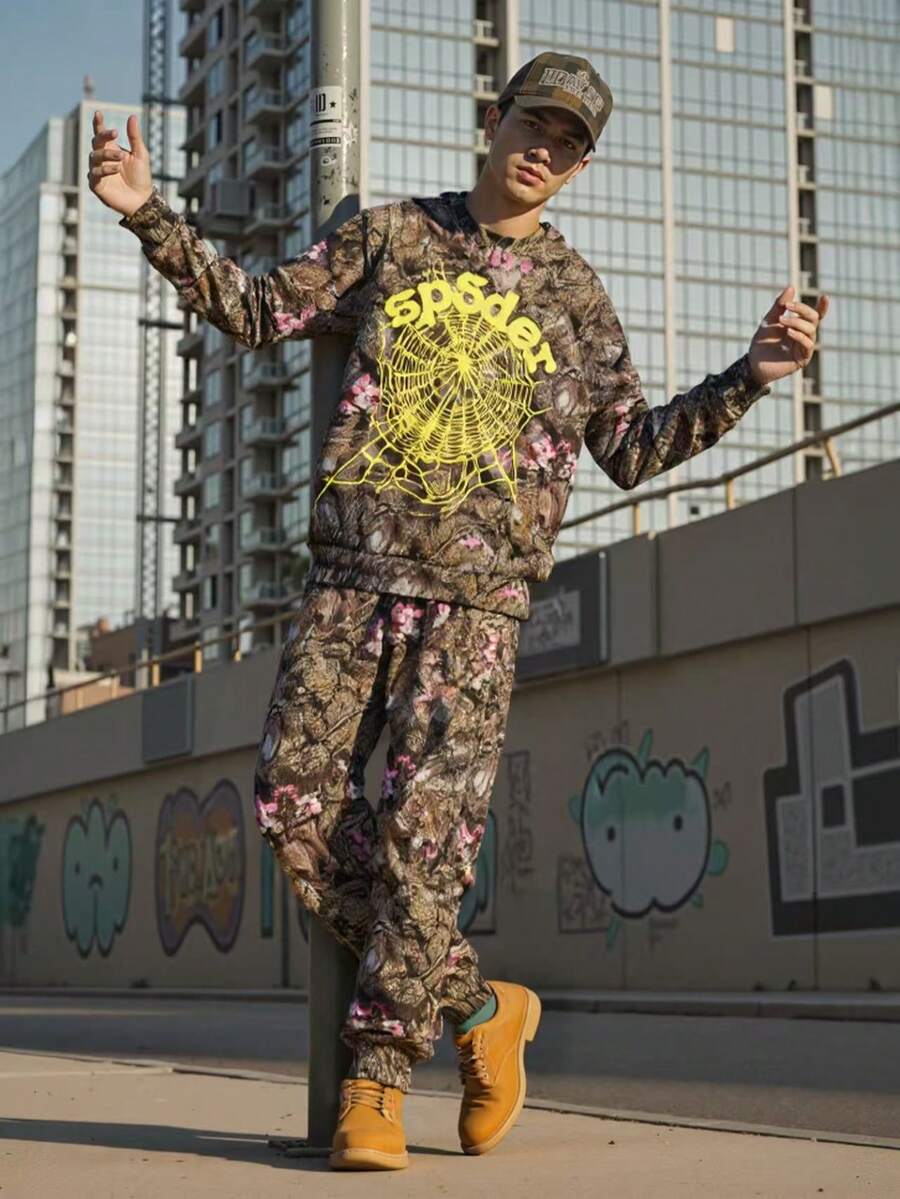 2025 Men's Hooded Sweatshirt Set, In Camouflage Style, A Casual Yet Fashionable Hooded Sports Outfit  Spring/Fall    Regular Fit    Pocket - 彩色 - 查看 1