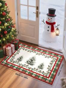 1pc Christmas Tree Carpet, Non-Slip And Washable, Suitable For Living Room, Bedroom, Hallway, Indoor And Outdoor Use, Easy To Create Cozy Christmas Home And Room Decor - Red and White - View 3