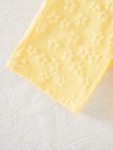 2pcs Set Baby Girls Floral 3D Embroidery Long Sleeve T-Shirt & Flower Jacquard Pants, Sweet & Chic Style, Casual & Versatile - Yellow - View 3