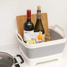2,4 galones 9L Palangana plegable con tapón de drenaje, bandeja de almacenamiento de cocina, palangana para lavar platos, tina de platos portátil y plegable para camping y caravana, color gris - Blanco y gris - Ver 6