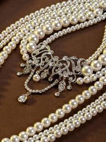 1 Piece Of Vintage Bow Shaped Faux Pearl Multi-Layer Luxury Necklace Suitable For Women's Daily Wear As A Gift Ball Accessory - White - View 5