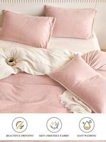 2件装粉色和白色秋冬季加厚水晶绒法兰绒枕套纯色日式简约纯色，超级柔软透气，简约时尚休闲，适合日常生活、四季学生宿舍、枕套（不含枕芯）、床上用品、酒店、家居用品，双人床、大号床、特大号床。 - 彩色 - 查看 4