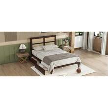 Full Size Bed With Rattan Headboard & 2 Storage Drawers, Solid Rubber Wood Bed Frame With Enhanced Support Slats, Platform Bed In Espresso (Mattress Not Included) - Espresso + Gỗ cao su + Đầy đủ - Xem 9