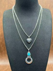 1 Set Vintage Bohemian Style Turquoise Pendant Necklace, Turquoise Earrings, 2-Layer Necklace Can Be Matched Freely, Versatile, Suitable For Casual Wear, All Seasons Jewelry, Suitable For Women And Girls To Match Daily Outfits, Party Accessories, Jewelry, Gift For Family/Friends/Yourself - Bohemian Style - View 16