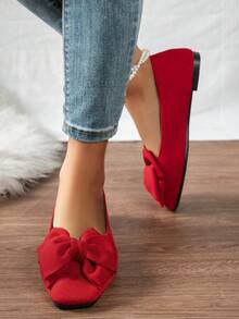 Women's Bow Decor Flat Loafers, Fashion Comfortable Breathable Slip-On, Gentle & Elegant Flat Shoes Suitable For Daily Commute,Ballet Flats - Red - View 5