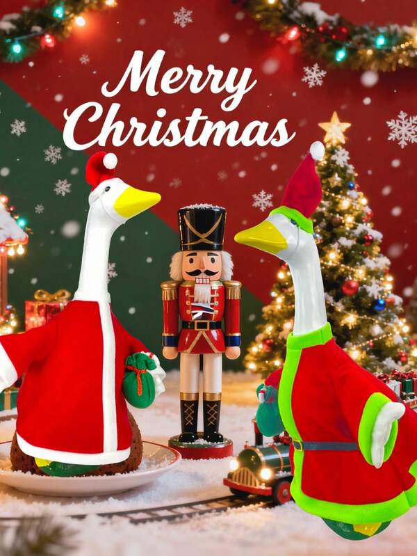 Estatua de ganso de cemento para el jardín y el porche en estilo navideño, decoración para el hogar, el jardín y el patio, disfraz adecuado para reuniones familiares, Navidad, Año Nuevo y decoración diaria del hogar