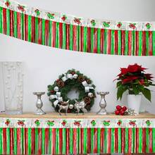 1pc 3m Red & Green Beaded Curtain Tassel Backdrop Decor, Large Party Background Cloth, For Christmas Party Supplies And Decorations - Multicolor - View 1