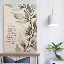 Framed Lyrics Floral Watercolor Canvas Wall Art Poster - "Isn't It Pretty To For THINK Perfection Is All Along Invisible Stringing You To Me" Song Quote, Green Foliage & Pink Flowers Design, Modern Aesthetic Music-Themed Gift For Swifties, Home Office, Living Room, Bedroom Decor, Artistic Print, Highquality Print, Decorative Print, Music Lovers, 2D Flat, Perfect For Room Decor - 框架 - 查看 3